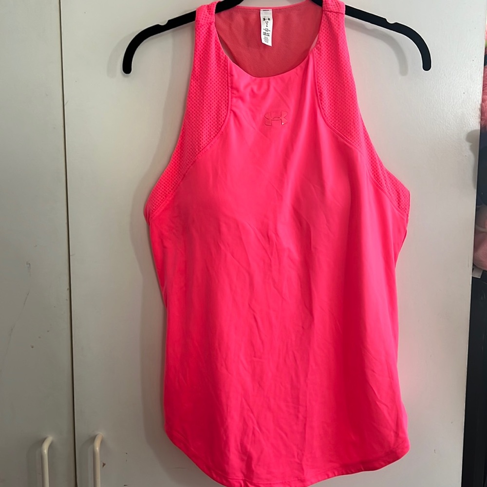 Under Armour Tank Top L Womens Heatgear Fitted Activewear Shirt Pink Stretch